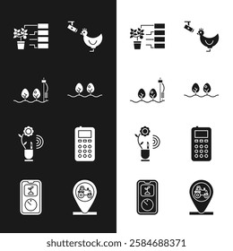 Set Plant, Standalone sensor and plant, Flower analysis, Chicken farm camera, Smart farming technology, Remote control, Tractor location and  icon. Vector