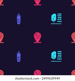 Set Plant status, Portable sensor, Chicken farm and location and Location tree on seamless pattern. Vector