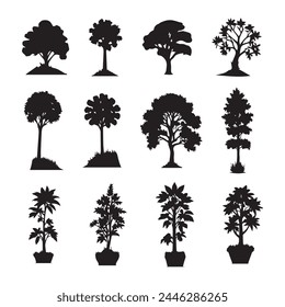 Set of plant and tree silhouette
