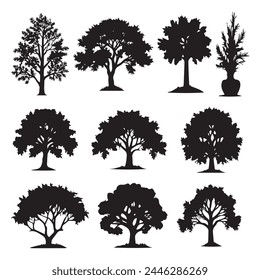 Set of plant and tree silhouette
