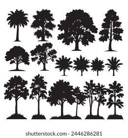 Set of plant and tree silhouette