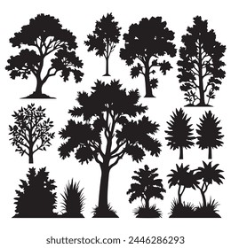 Set of plant and tree silhouette