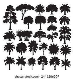 Set of plant and tree silhouette