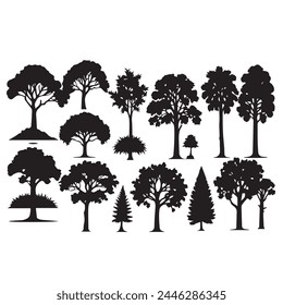 Conjunto de silueta de planta y árbol