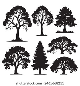 Set of plant and tree silhouette
