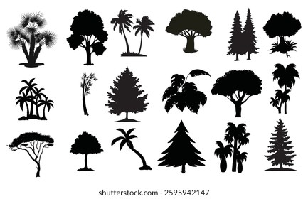 Set of plant and tree silhouette