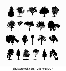 Conjunto de silueta de planta y árbol