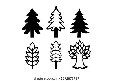 Set von Pflanzen und Baum Silhouette