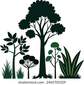 Set of plant and tree silhouette black