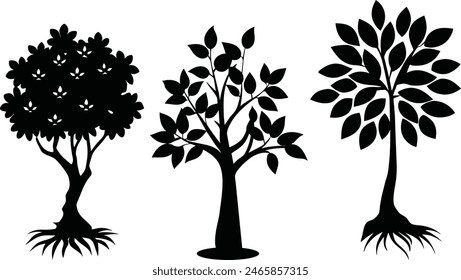 Set of plant and tree silhouette black