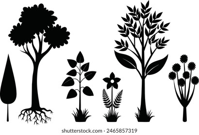 Set of plant and tree silhouette black
