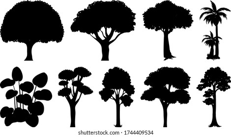 Set of plant and tree silhouette illustration