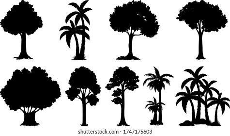 Set of plant and tree silhouette illustration