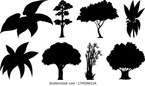 Set of plant and tree silhouette illustration