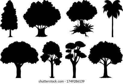 Set of plant and tree silhouette illustration