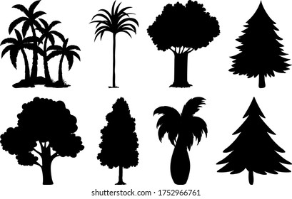 Set of plant and tree silhouette illustration