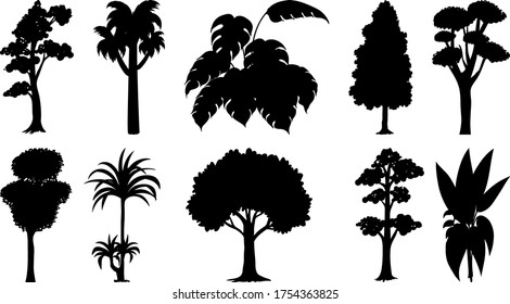 Set of plant and tree silhouette illustration