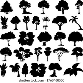 Set of plant and tree silhouette illustration