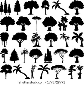 Set of plant and tree silhouette illustration