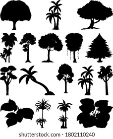 Set of plant and tree silhouette illustration