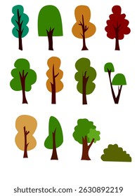 Set of plant tree variant color and season. autumn, summer, tropical season