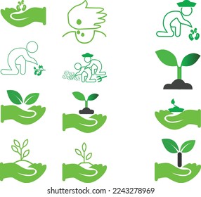 Set of planting and agriculture vector icons