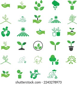 Set of planting and agriculture vector icons