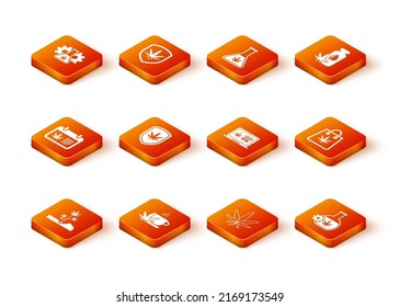 Set Planting marijuana, Cup tea with, Calendar and, Shield, Marijuana or cannabis leaf, Online buying, Test tube and Shopping bag of icon. Vector
