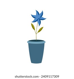 set of plants in a blue flower vase isolated