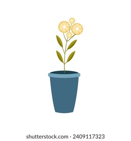 set of plants in a blue flower vase isolated