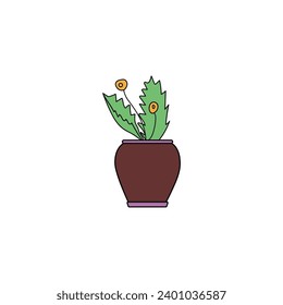 set of plants with brown element pots illustration