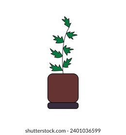 set of plants with brown element pots illustration