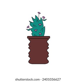 set of plants with brown element pots illustration