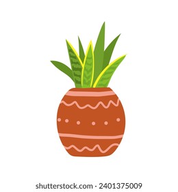 set of plants with brown pots vector