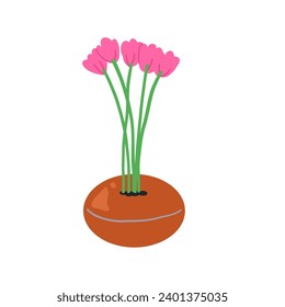 set of plants with brown pots vector