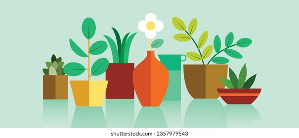 Set of Plants, Flower, Vases.