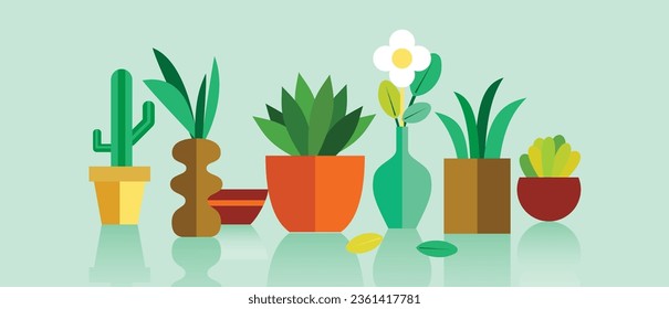 Set of Plants, Flower, Vases.