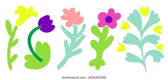 conjunto de plantas y flores en estilo plano en vector. plantilla para diseño de tarjeta de felicitación