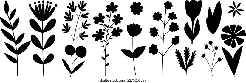 set of plants, flowers silhouette vector