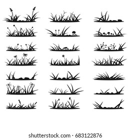 Set of plants and grass silhouettes