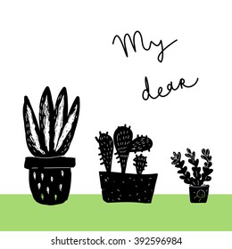Set with plants. Greeting postcard with plants.