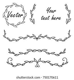 Set plants. Ink illustration. Set for design. Natural. Graphic arts. Branch, grass. Isolated. Vector.