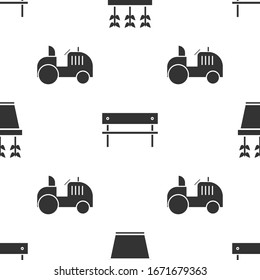 Coloque las plantas en la olla, el banco y el tractor en un patrón sin fisuras. Vector