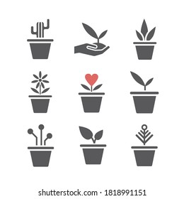 Set of plants in a pot. Vector signs for web graphics.