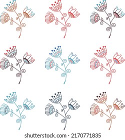A set of plants of the same shape, but different colors. The vector file is useful for designs.