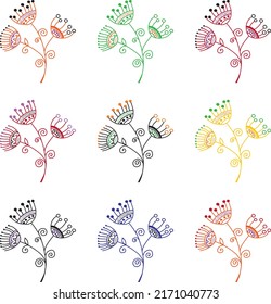 A set of plants of the same shape and different colors. Vector file for creating designs.
