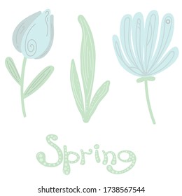set plants in tender colors. vector flowers and plant.