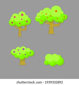 Conjunto De Plantas Árboles Verde Para El Diseño De Vectores De Juegos