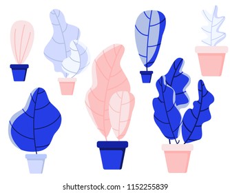 Set plants, trees, leaves. Flat vector illustration.