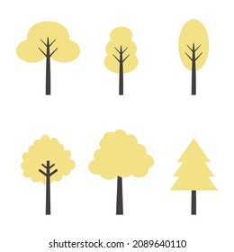 Set of plants and trees produce oxygen for the earth and life, creates fresh air for people and animals. (Yellow leaves, Park, garden, outdoors, landscape, seasonal)